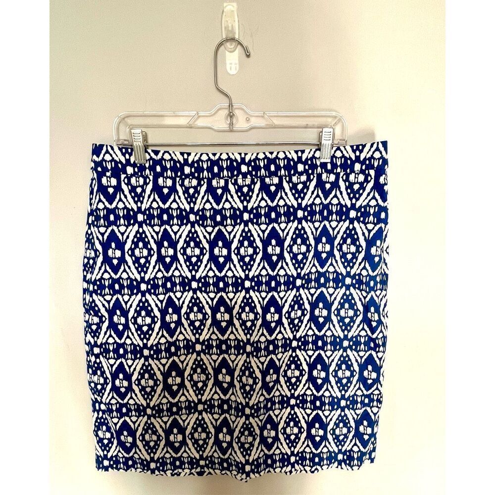 J Crew blue patterned pencil skirt size 14